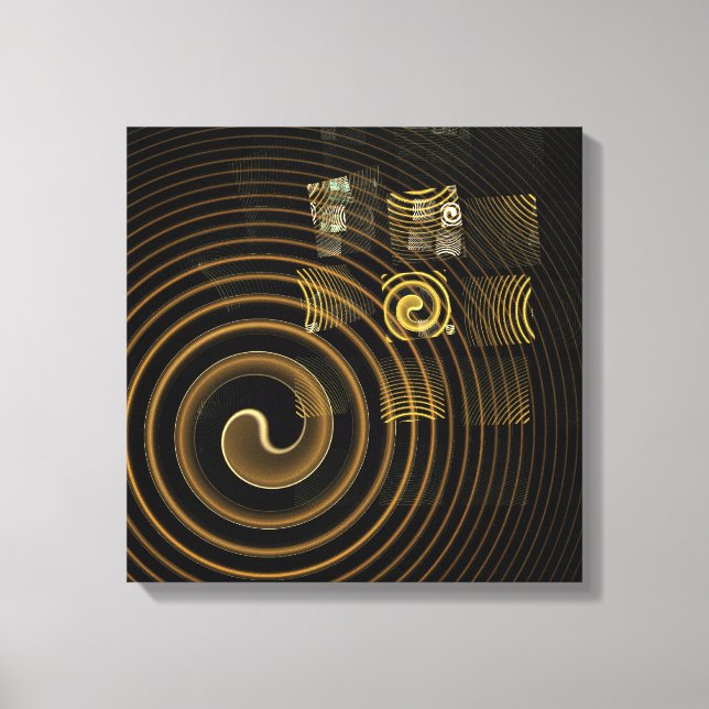 Hypnotic Golden Waves Modern Abstract Art Canvas Print (Front)
