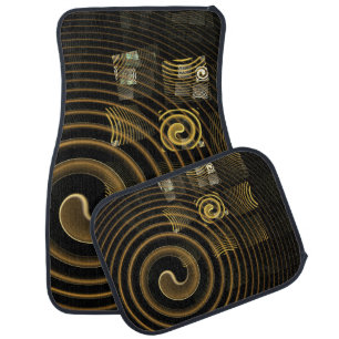 Hypnotic Golden Waves Modern Abstract Art Car Floor Mat