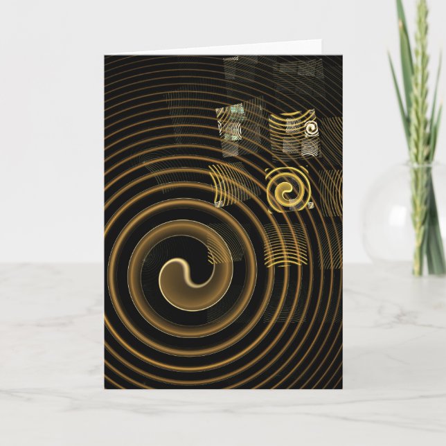 Hypnotic Golden Waves Modern Abstract Art Card (Front)
