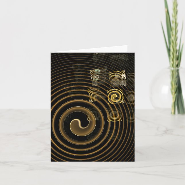 Hypnotic Golden Waves Modern Abstract Art Card (Front)