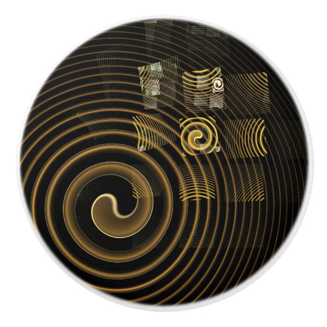 Hypnotic Golden Waves Modern Abstract Art Ceramic Knob (Front)
