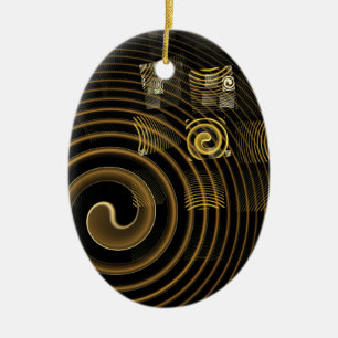 Hypnotic Golden Waves Modern Abstract Art Ceramic Ornament