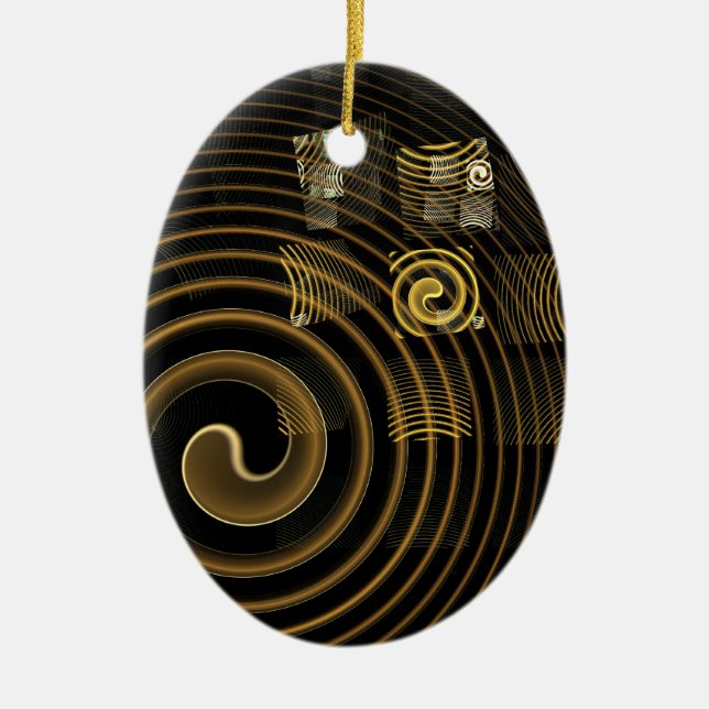 Hypnotic Golden Waves Modern Abstract Art Ceramic Ornament (Front)