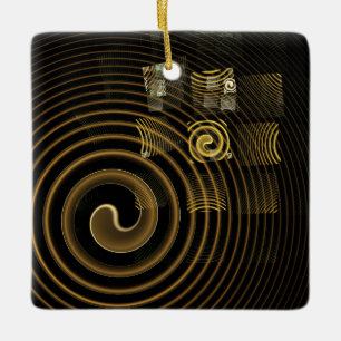 Hypnotic Golden Waves Modern Abstract Art Ceramic Ornament