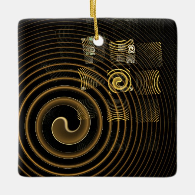 Hypnotic Golden Waves Modern Abstract Art Ceramic Ornament (Front)