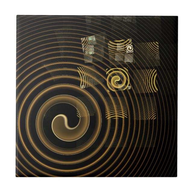 Hypnotic Golden Waves Modern Abstract Art Ceramic Tile (Front)