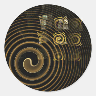 Hypnotic Golden Waves Modern Abstract Art Classic Round Sticker