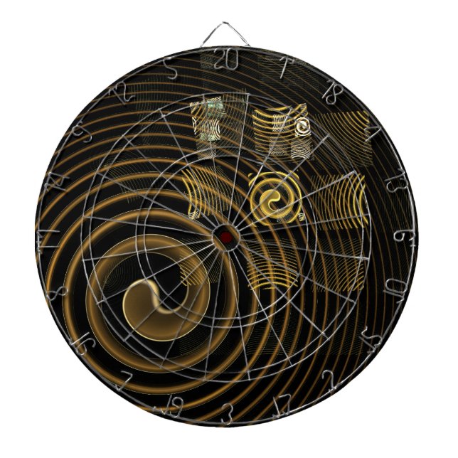 Hypnotic Golden Waves Modern Abstract Art Dart Board (Front)
