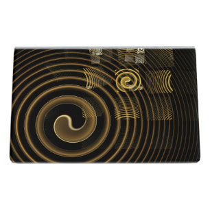 Hypnotic Golden Waves Modern Abstract Art Desk Business Card Holder