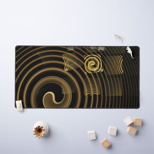 Hypnotic Golden Waves Modern Abstract Art Desk Mat (Kids Table)