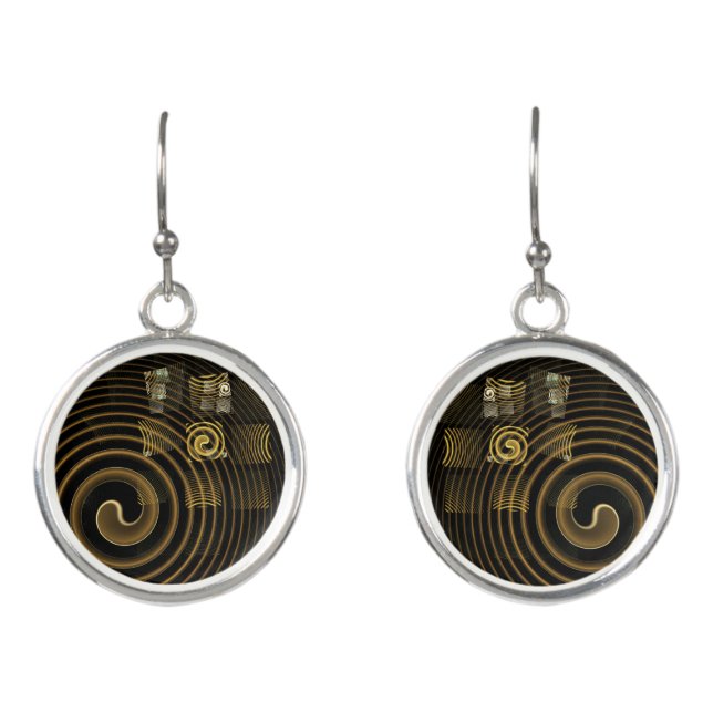 Hypnotic Golden Waves Modern Abstract Art Earrings (Front)