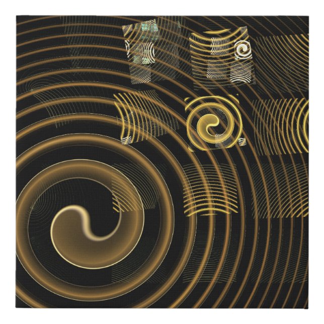 Hypnotic Golden Waves Modern Abstract Art Faux Canvas Print (Front)