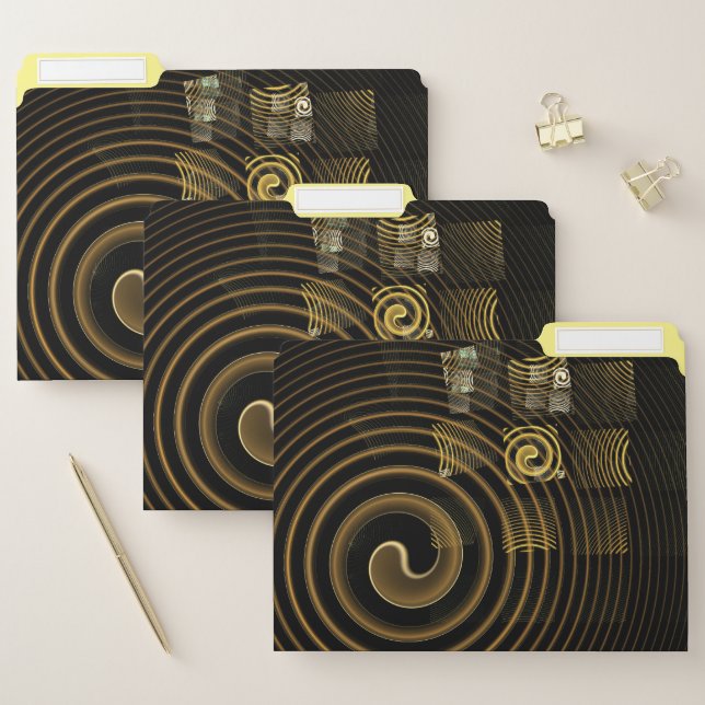 Hypnotic Golden Waves Modern Abstract Art File Folder (Set)