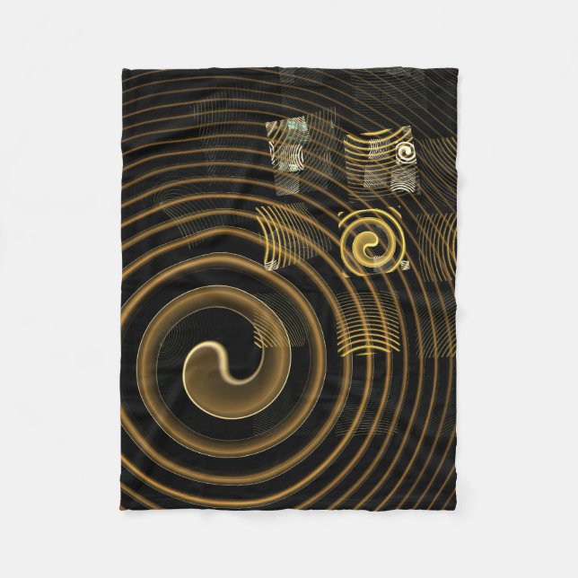 Hypnotic Golden Waves Modern Abstract Art Fleece Blanket (Front)