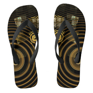 Hypnotic Golden Waves Modern Abstract Art Flip Flops