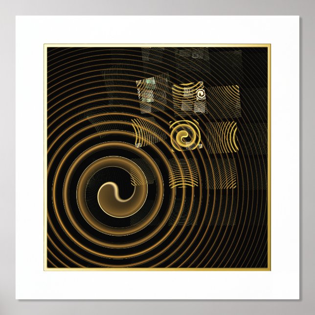 Hypnotic Golden Waves Modern Abstract Art Foil Prints (Front)