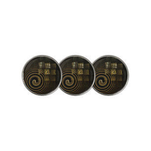 Hypnotic Golden Waves Modern Abstract Art Golf Ball Marker