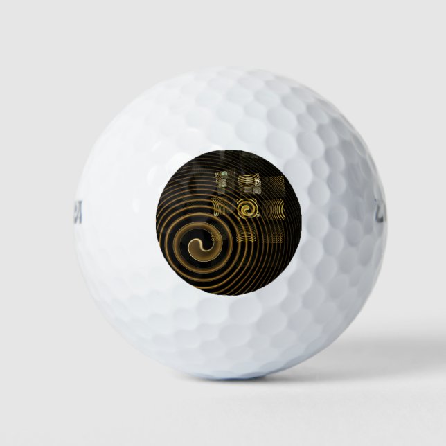 Hypnotic Golden Waves Modern Abstract Art Golf Balls (Front)