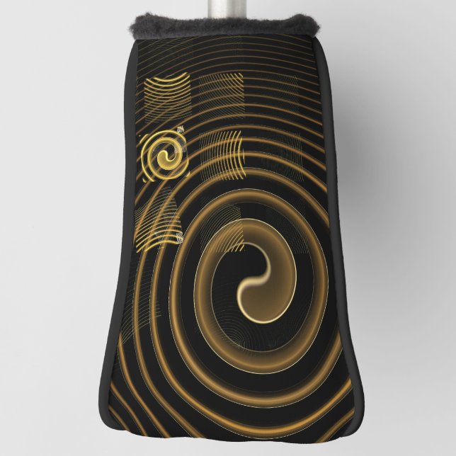 Hypnotic Golden Waves Modern Abstract Art Golf Head Cover (Rotate 90)