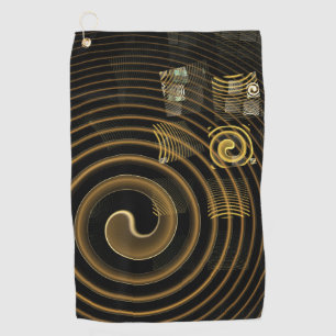 Hypnotic Golden Waves Modern Abstract Art Golf Towel