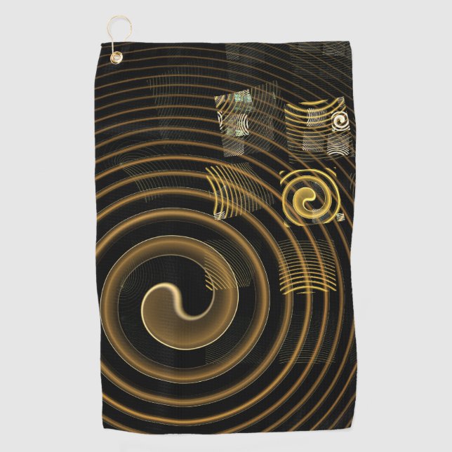 Hypnotic Golden Waves Modern Abstract Art Golf Towel (Front)