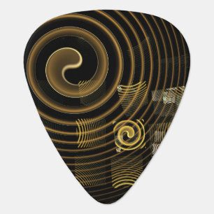 Hypnotic Golden Waves Modern Abstract Art Guitar Pick
