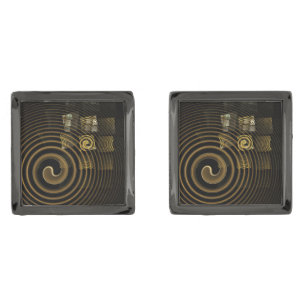 Hypnotic Golden Waves Modern Abstract Art Gunmetal Finish Cufflinks