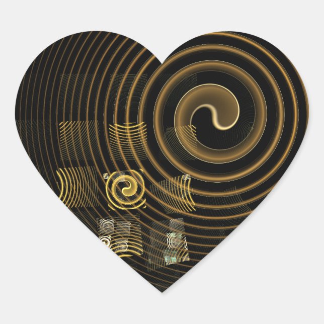 Hypnotic Golden Waves Modern Abstract Art Heart Sticker (Front)