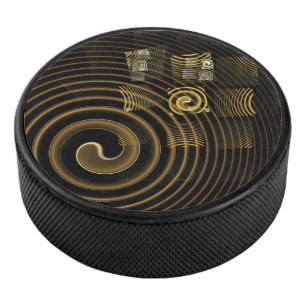 Hypnotic Golden Waves Modern Abstract Art Hockey Puck