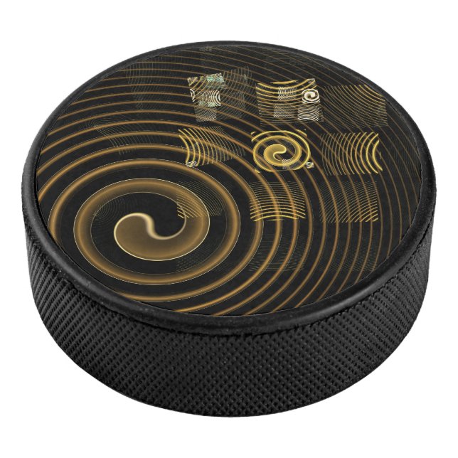 Hypnotic Golden Waves Modern Abstract Art Hockey Puck (3/4)