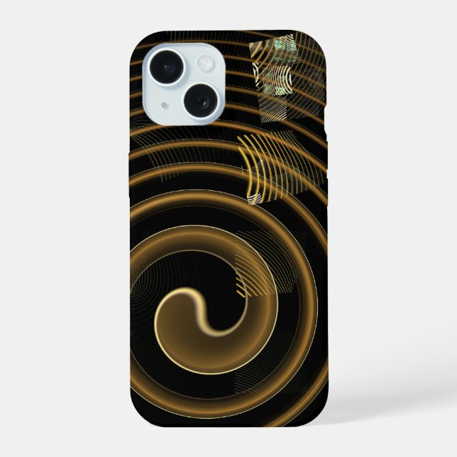 Hypnotic Golden Waves Modern Abstract Art iPhone 15 Case (Back)