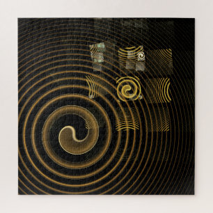 Hypnotic Golden Waves Modern Abstract Art Jigsaw Puzzle