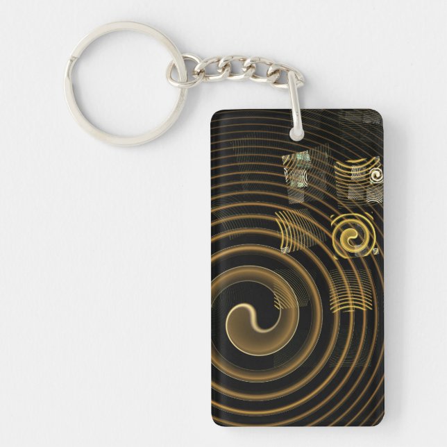 Hypnotic Golden Waves Modern Abstract Art Keychain (Front)