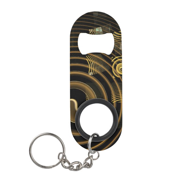 Hypnotic Golden Waves Modern Abstract Art Keychain Bottle Opener (Front)