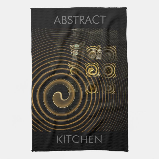 Hypnotic Golden Waves Modern Abstract Art Kitchen Towel (Vertical)