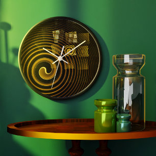 Hypnotic Golden Waves Modern Abstract Art Large Clock