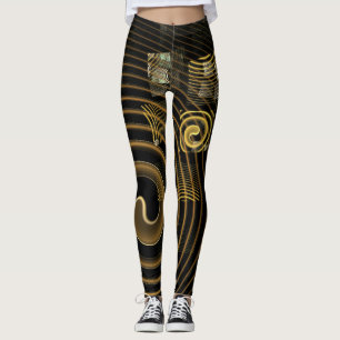Hypnotic Golden Waves Modern Abstract Art Leggings