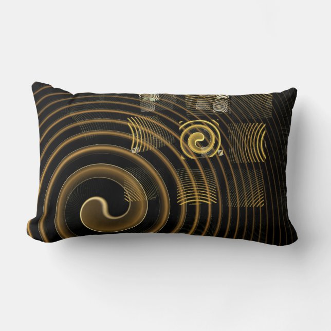 Hypnotic Golden Waves Modern Abstract Art Lumbar Pillow (Front)