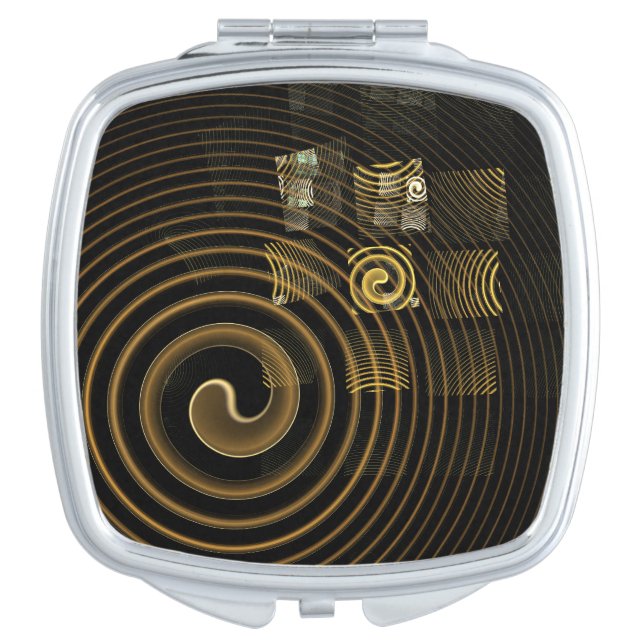 Hypnotic Golden Waves Modern Abstract Art Makeup Mirror (Front)