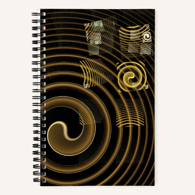 Hypnotic Golden Waves Modern Abstract Art Notebook (Front)