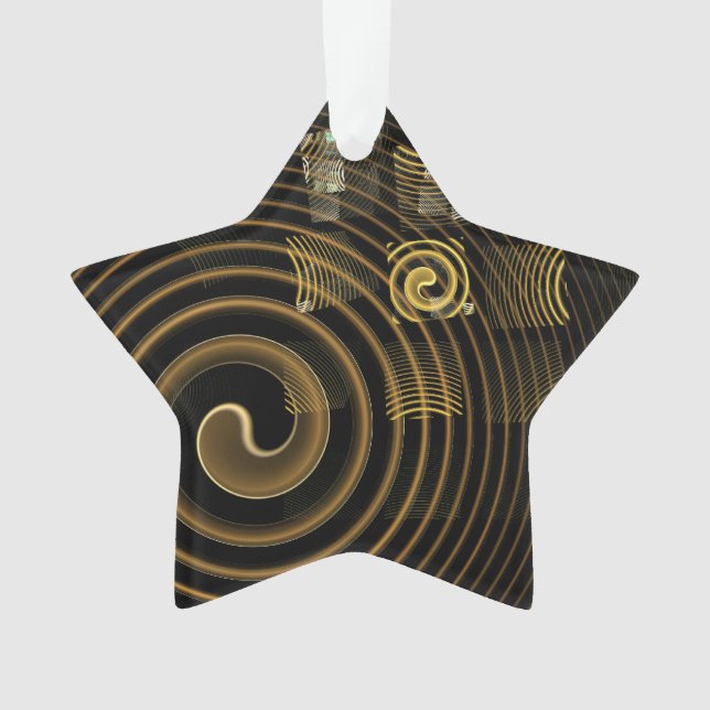 Hypnotic Golden Waves Modern Abstract Art Ornament (Front)