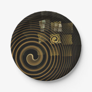 Hypnotic Golden Waves Modern Abstract Art Paper Plates