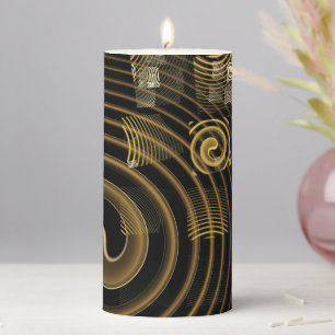 Hypnotic Golden Waves Modern Abstract Art Pillar Candle