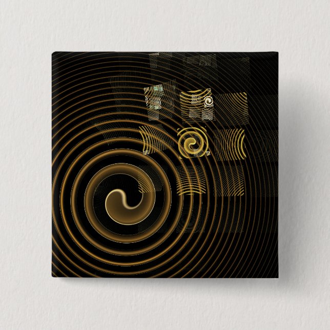 Hypnotic Golden Waves Modern Abstract Art Pinback Button (Front)