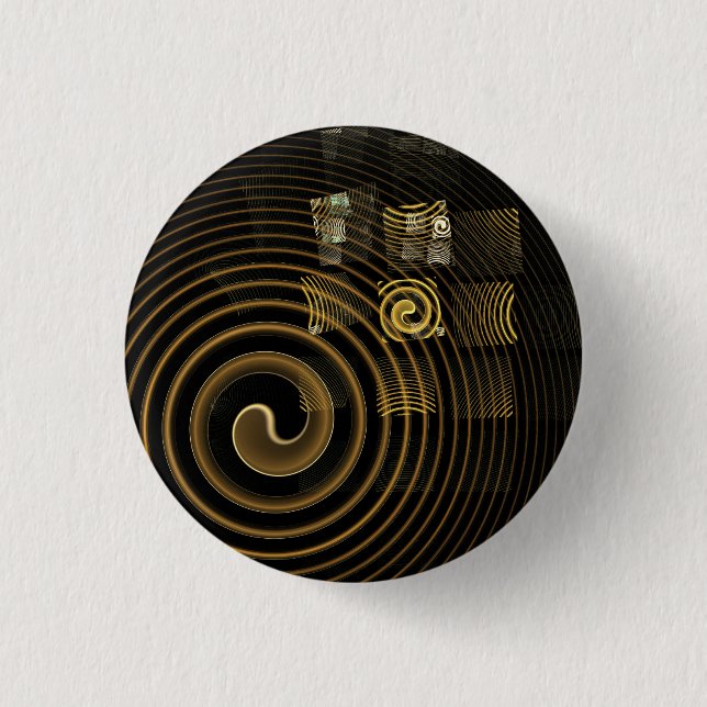 Hypnotic Golden Waves Modern Abstract Art Pinback Button (Front)