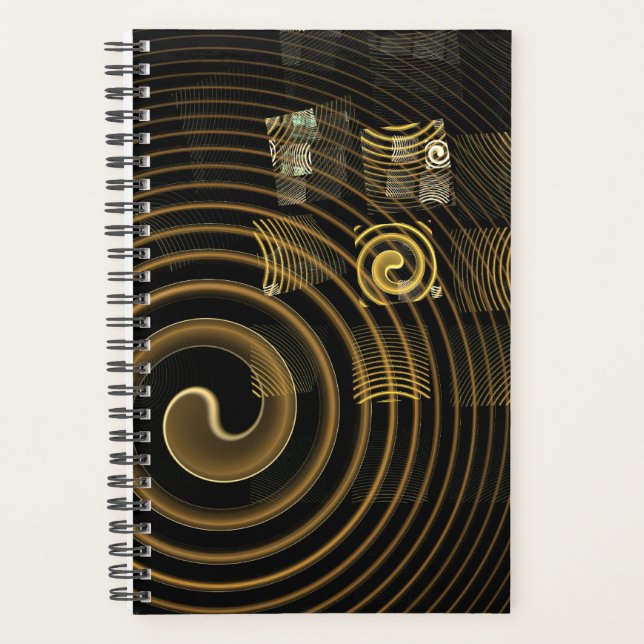 Hypnotic Golden Waves Modern Abstract Art Planner (Front)