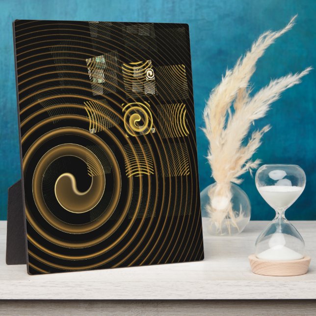 Hypnotic Golden Waves Modern Abstract Art Plaque (Side)