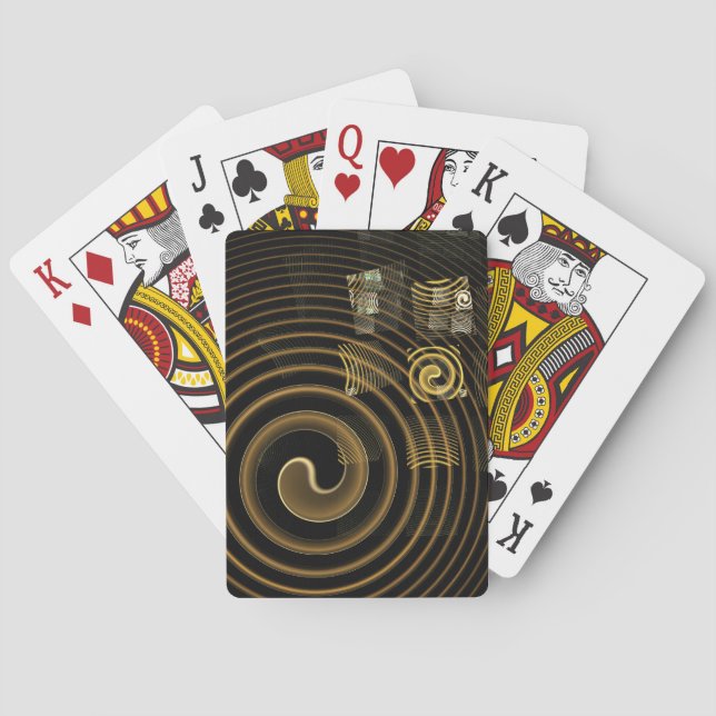 Hypnotic Golden Waves Modern Abstract Art Poker Cards (Back)