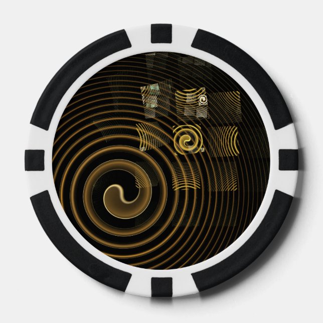 Hypnotic Golden Waves Modern Abstract Art Poker Chips (Front)