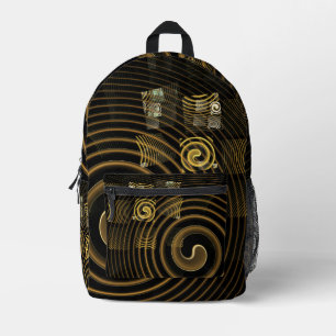 Hypnotic Golden Waves Modern Abstract Art Printed Backpack